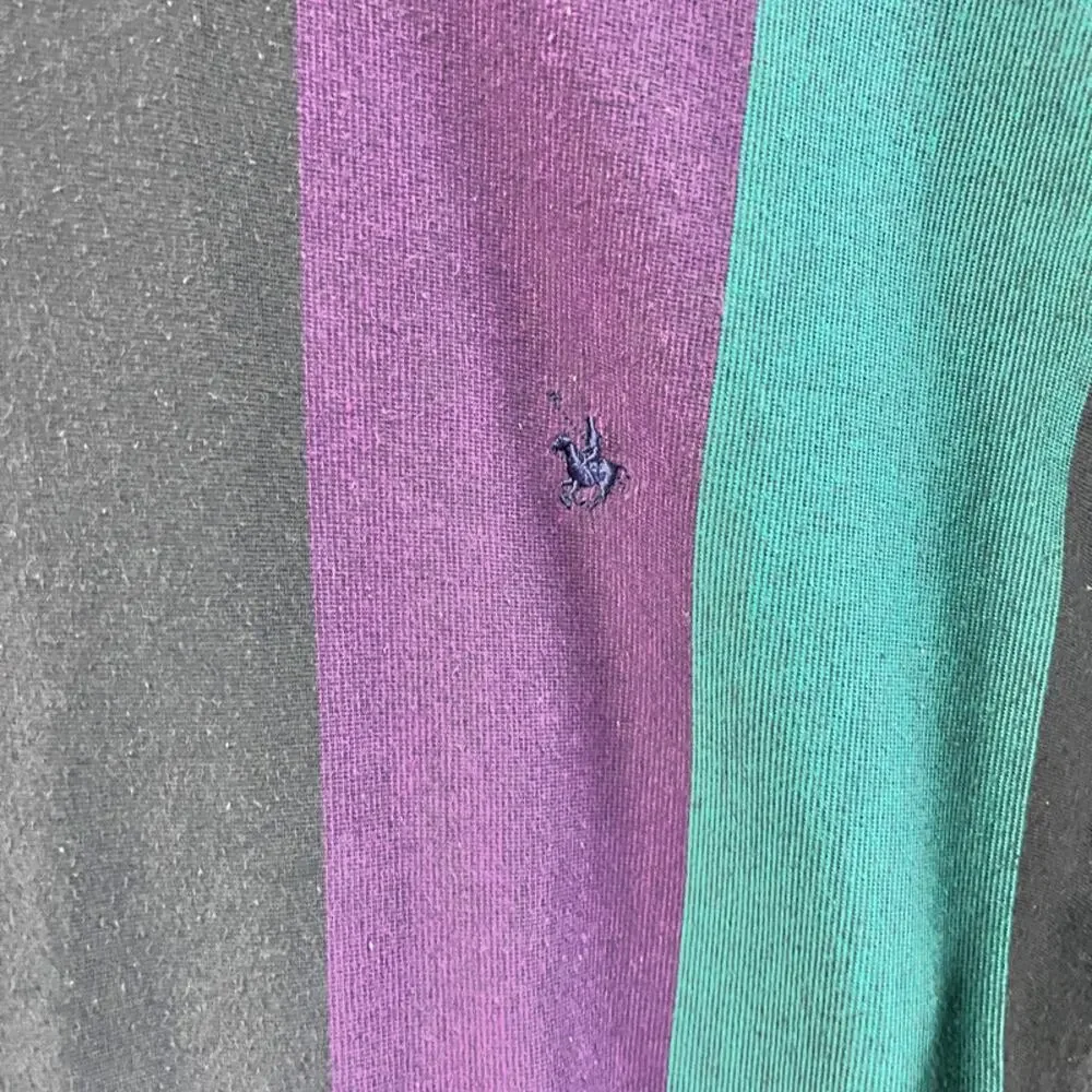 Men's Knights of Round Table Mock Neck Long Sleeve Striped Tee 90's LG